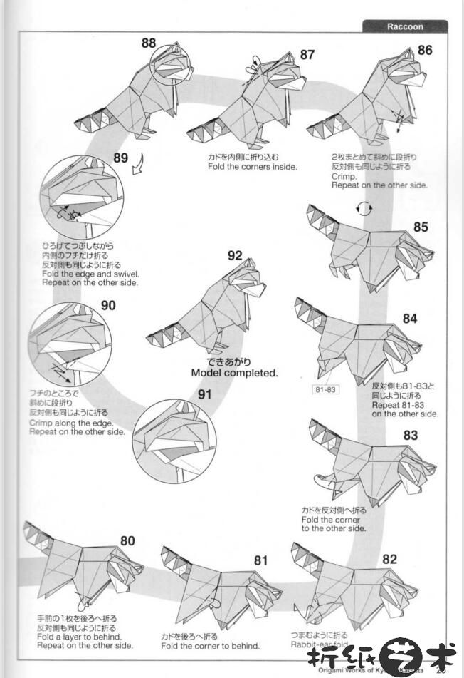 浣熊折纸怎么折,胜田恭平浣熊折纸教程图解大全