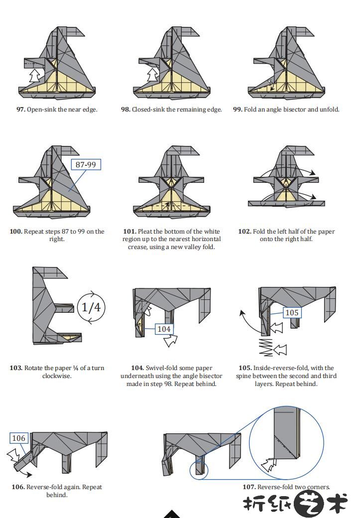 逼真狼折纸教程图解,幻想折纸狼折纸