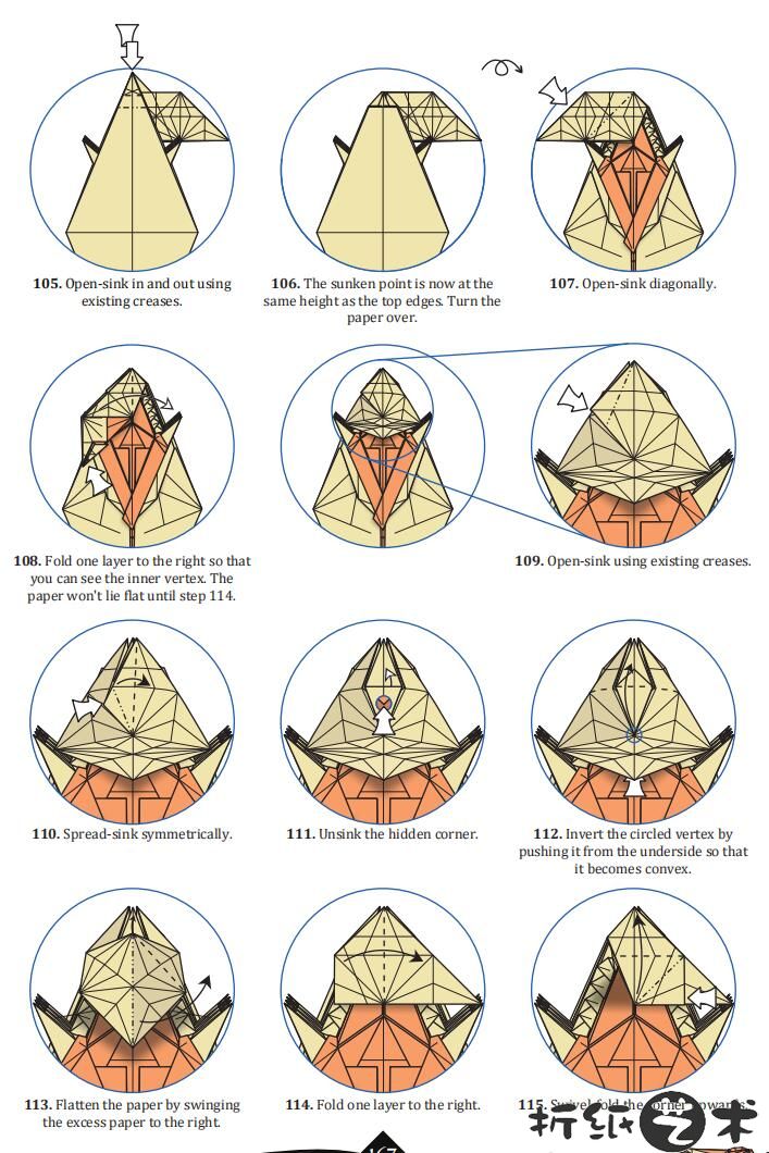 恶毒小龙折纸，西方龙折纸教程图解（105-115步）