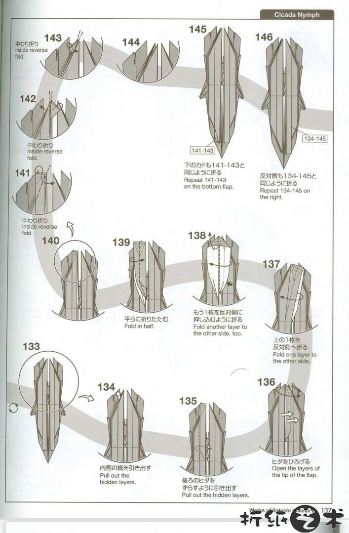 蝉蛹折纸教程图片大全，神谷哲史蝉蛹[幼蝉]怎么折